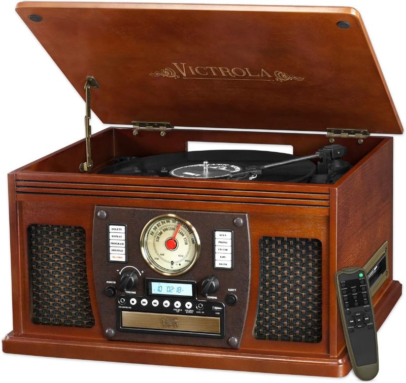 Photo 1 of 
Victrola 8-in-1 Bluetooth Record Player & Multimedia Center, Built-in Stereo Speakers - Turntable, Wireless Music Streaming, Real Wood | Mahogany