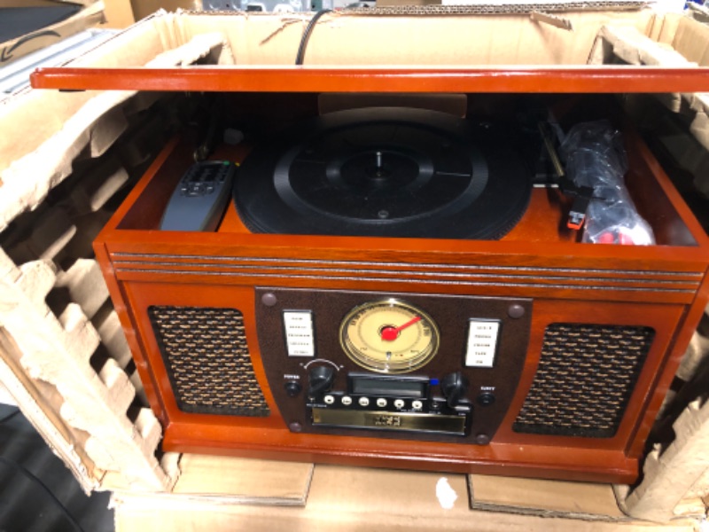 Photo 3 of 
Victrola 8-in-1 Bluetooth Record Player & Multimedia Center, Built-in Stereo Speakers - Turntable, Wireless Music Streaming, Real Wood | Mahogany