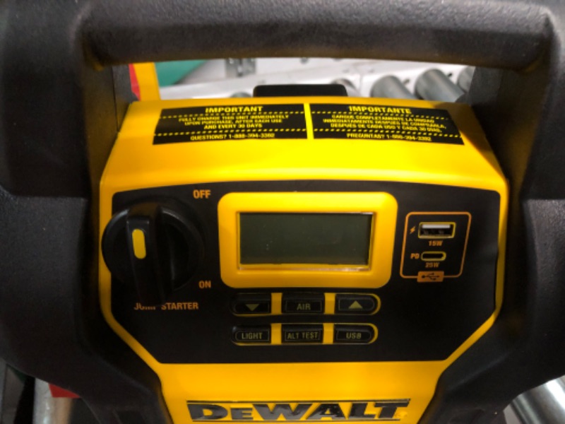 Photo 2 of DEWALT DXAEJ14-Type2 Digital Portable Power Station Jump Starter - 1600 Peak Amps with 120 PSI Compressor, AC Charging Cube, 15W USB-A and 25W USB-C Power for Electronic Devices 1600 Amps
