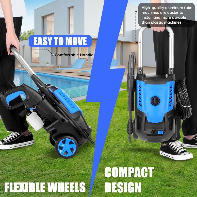 Photo 4 of (READ FULL POST) Commowner 3000 PSI Electric Pressure Washer- 4.0 GPM High Power Machine with 4 Spray Tips and Soap Bottle for Car Washing, Fence Cleaning, Patio Maintenance?Upgraded? NACY BLUE