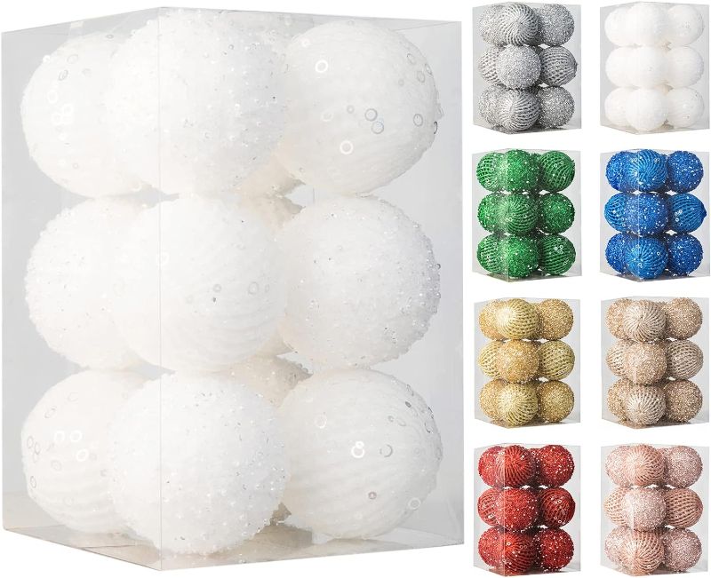 Photo 1 of 12 Pcs 4 Inch Large Christmas Balls WHITE 