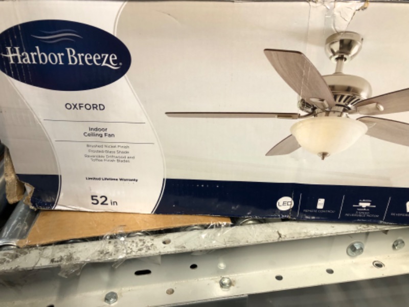 Photo 4 of (READ FULL POST) Harbor Breeze Oxford 52-in Brushed Nickel Indoor Downrod or Flush Mount Ceiling Fan with Light and Remote (5-Blade)
