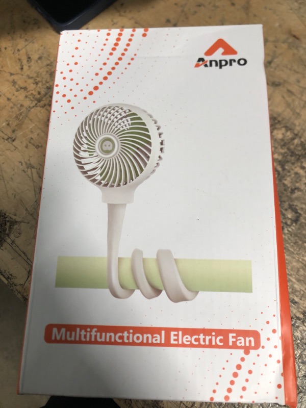 Photo 2 of Anpro Stroller Fan for Baby - Portable Baby Fan Clip on Stroller/Crib with Flexible Stand, Car Seat Fan 3000 mAh Rechargeable Battery Operated USB Personal Desk Fan, White