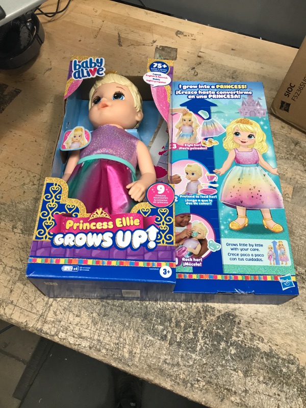 Photo 2 of Baby Alive Princess Ellie Grows Up! Interactive Baby Doll with Accessories, Talking Baby Dolls, Toys for 3 Year Old Girls and Boys and Up, Blonde Hair, 18-Inch