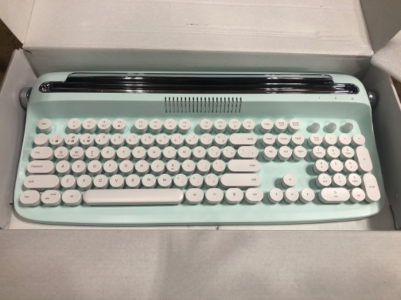 Photo 2 of TISHLED Typewriter Keyboard Wireless Bluetooth 5.0 Retro Aesthetic Cute Kawaii Round Keycaps 106-Key with Num Pad Clicky Mechanical Feeling with Pad/Phone Holder for Windows/Mac OS/Android/iOS (Mint)