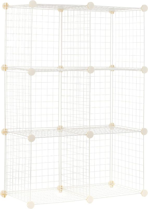 Photo 1 of Amazon Basics 6 Cube Wire Grid Storage Shelves, Stackable Cubes, White, 14.6" D x 30.3" W x 44.8" H
