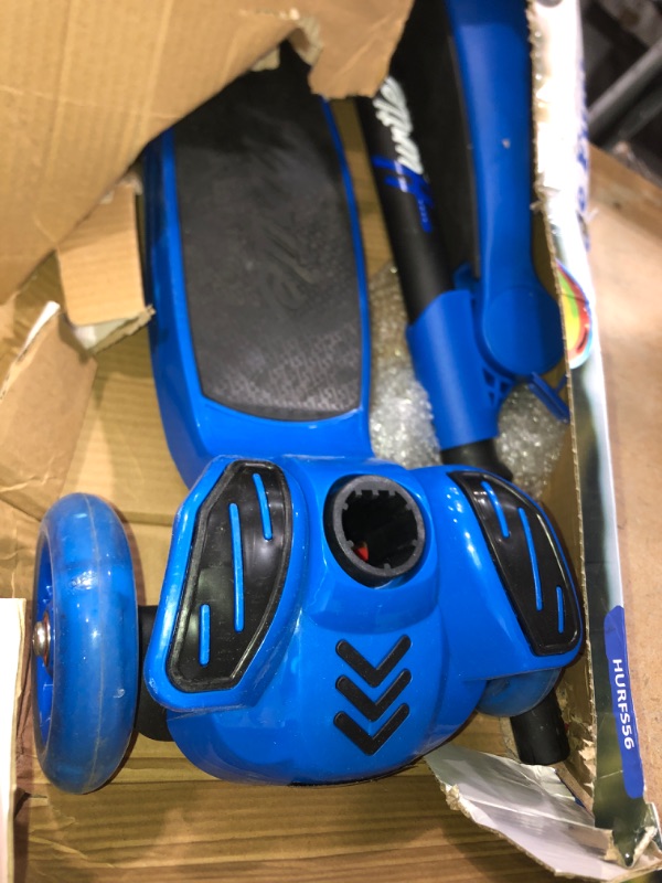 Photo 2 of 3 Wheeled Scooter for Kids - Stand & Cruise Child/Toddlers Toy Folding Kick Scooters w/Adjustable Height, Anti-Slip Deck, Flashing Wheel Lights, for Boys/Girls 2-12 Year Old - Hurtle HURFS56 Blue