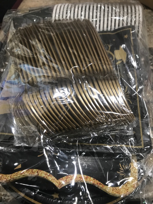 Photo 1 of 2023 Graduation Party Supplies, Graduation Party Plates Napkins Banner Cups Tablecloth Forks Knives Party Tableware Set, Graduation Party Disposable Paper Plates, Serve 24 Guests (Black Gold)