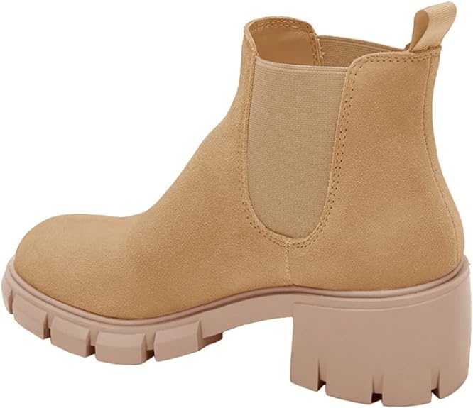 Photo 1 of Juliet Holy Womens Lug Sole Platform Ankle Booties Chelsea Slip on Chunky Block Heel Leather Combat Boots
size9