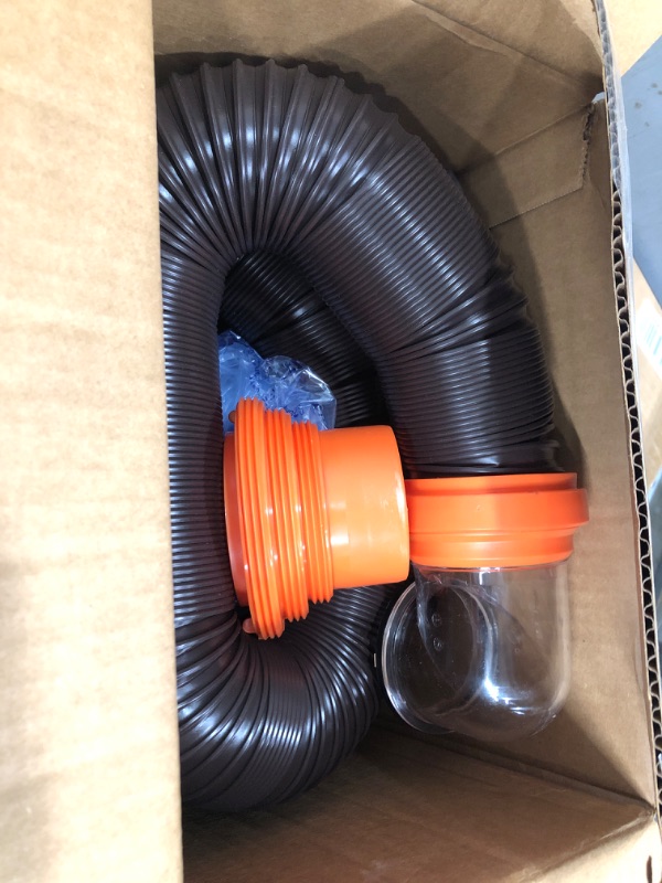 Photo 2 of Camco RhinoFLEX RV Sewer Hose Kit with Swivel Transparent Elbow and 4-in-1 Dump Station Fitting, Brown, 15 Feet (39770) 15ft Sewer Hose Kit Frustration-Free Packaging