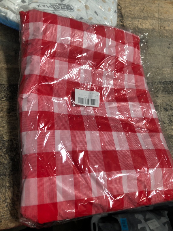 Photo 2 of 10 Pack 84 inch Round Plastic Tablecloth, Checkered BBQ Tablecloth,Red & White Gingham Plastic Tablecloth.