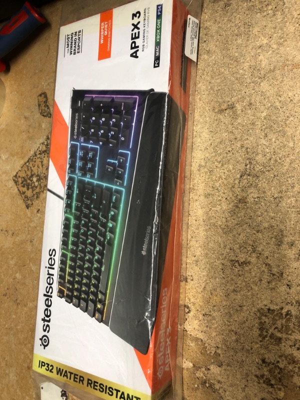 Photo 2 of SteelSeries Apex 3 RGB Gaming Keyboard – 10-Zone RGB Illumination – IP32 Water Resistant – Premium Magnetic Wrist Rest (Whisper Quiet Gaming Switch)