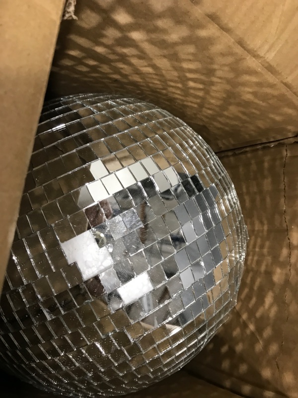 Photo 2 of Boshen 10" Disco Mirror Ball with Hanging Ring Silver Party Disco Ball Light for Party Xmas DJ Stage Lighting Effect 10"/1pack