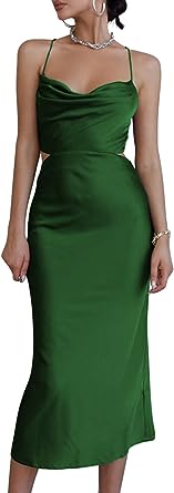 Photo 1 of Women'sl Neck Straps Slip Sexy Cut Out Cocktail Midi Dress size large