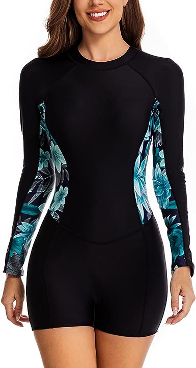 Photo 1 of NESY Womens Boyleg Rashguard Swimsuit One Piece Long Sleeve Zipper Front Bathing Suit UPF 50 Surfing Swimwear
