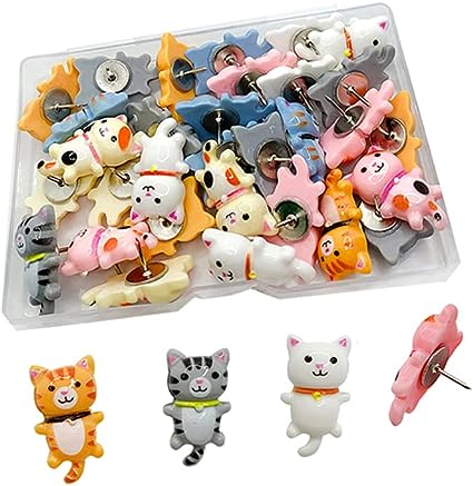 Photo 1 of 30 pcs Cute Cat Creative Push Pin Cute Decorative Thumbtacks Photo Memo Note Drawing Multi-Functional Pushpin Home Office Teacher Personal Organization Supplies
