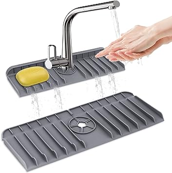 Photo 1 of AEOOZGR Kitchen Sink Splash Guard, Silicone Sink Draining Pad Behind Faucet, Kitchen Sink Accessories, Faucet Bathroom Absorbent Water Catcher Mat (Grey)
