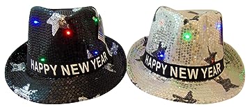 Photo 1 of Happy New Years Flashing Light Up Fedora Hats for Him and Her, Set of 2
