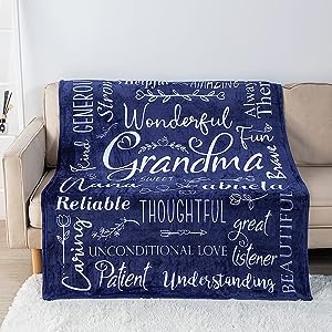 Photo 1 of Piwaka Flannel Blanket for Grandma - Navy Blue Throw Blankets - Personalised Gifts for Grandma - Machine Washable Super Soft, Cosy Grandma Blanket | Birthday Gifts for Grandma | Grandmother Gift