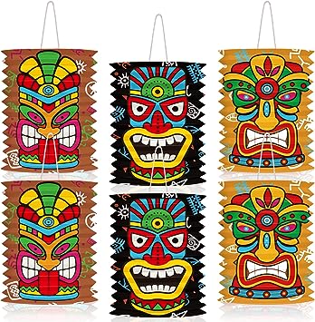 Photo 1 of 6 Pcs Tiki Paper Lanterns Hawaii Party Decorations 10 x 6.1 Inch Multicolor Luau Tiki Bar Decorations Decorative Hanging Ornaments for Tropical Birthday Baby Shower Summer Party Home Outdoor Supplies
