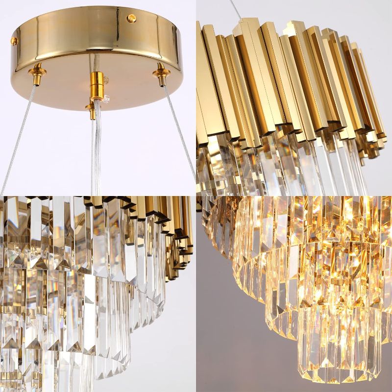 Photo 1 of Akeelighting Gold Luxury Chandeliers Modern Crystal Chandelier 7 Lights Girls Bedroom Dining Room Ceiling Hanging Pendant Chandelier 4-Tier Lighting Fixture 21.6"
