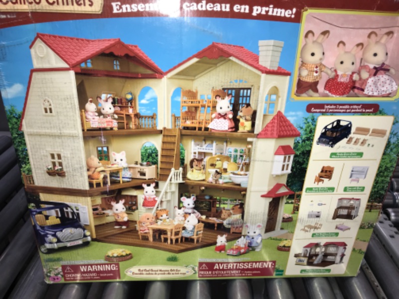 Photo 2 of Calico Critters Red Roof Grand Mansion Gift Set, Dollhouse Playset with 3 Figures, Furniture, Vehicle and Accessories