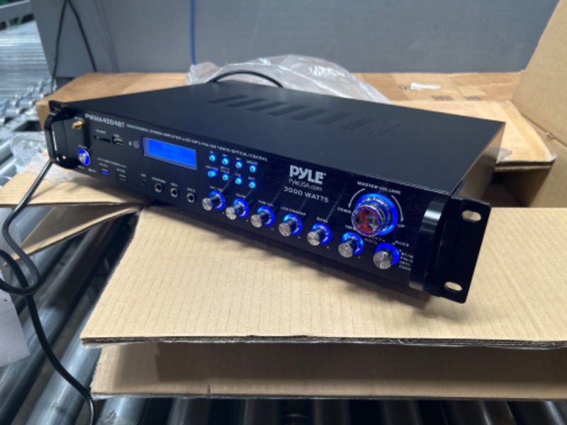 Photo 2 of Pyle Bluetooth Multi-Channel Hybrid Pre-Amplifier System - 3000W Home Audio Rack Mount Stereo Power Amplifier Receiver w/ Radio, USB, UHF, Dual Wireless Karaoke mic, Speaker Sound System -PWMA4004BT