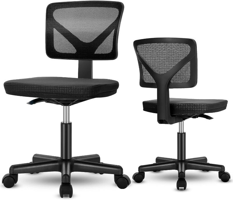 Photo 1 of Armless Mesh Office Chair, Ergonomic Computer Desk Chair, No Armrest Small Mid Back Executive Task Chair with Lumbar Support and Swivel Rolling for Small Spaces, Black
