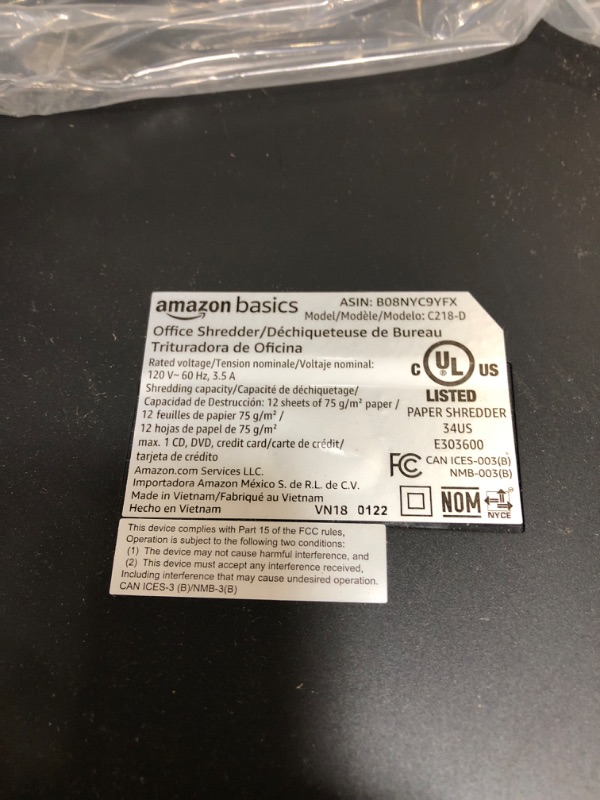 Photo 2 of [FOR PARTS, READ NOTES]
Amazon Basics 12 Sheet Micro-Cut Paper,Credit Card and CD Shredder for Office/Home & Paper Shredder Sharpening & Lubricant Sheets - Pack of 24