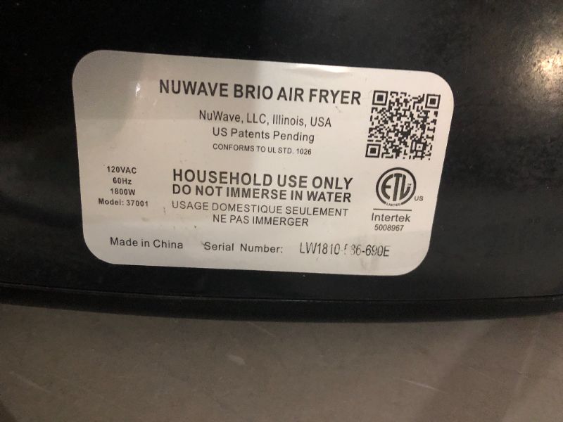 Photo 4 of ***HEAVILY USED AND DIRTY - SEE PICTURES***
NUWAVE Brio 7-in-1 Air Fryer Oven, 7.25-Quart, Black