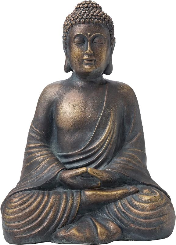 Photo 1 of **KNEE OF STATUE DAMAGED** Glitzhome MGO Meditating Buddha Statue, 19 Inch Tall, Bronze
