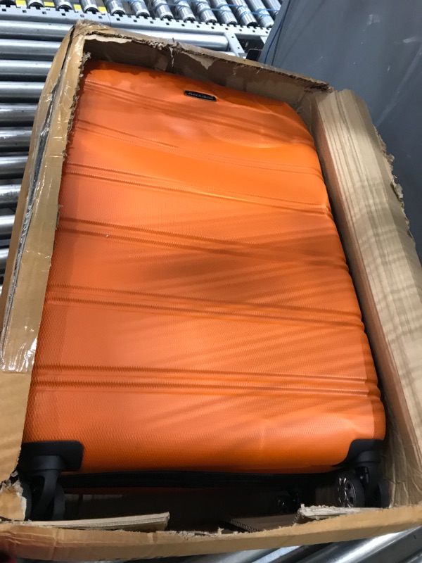 Photo 3 of *USED* BROKEN ZIPPER* Rockland Melbourne Hardside Expandable Spinner Wheel Luggage, Orange, Checked-Large 28-Inch Checked-Large 28-Inch Orange