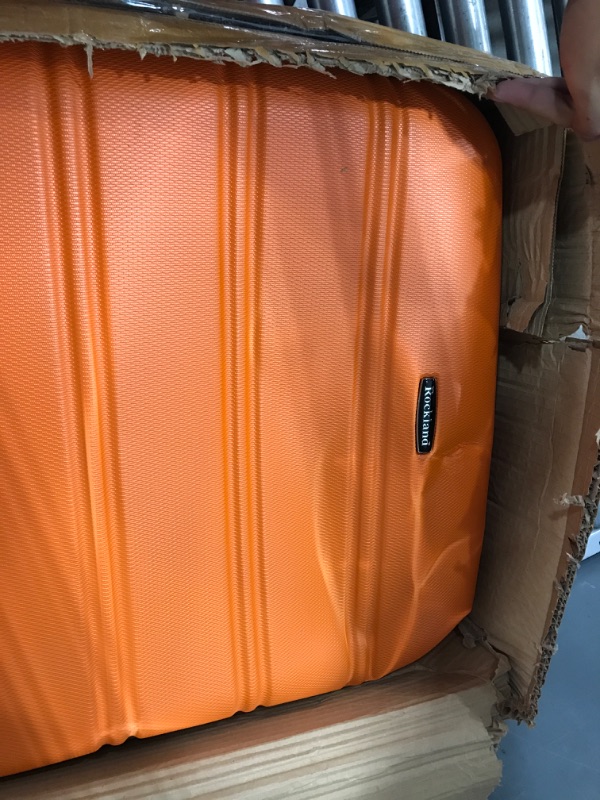 Photo 4 of *USED* BROKEN ZIPPER* Rockland Melbourne Hardside Expandable Spinner Wheel Luggage, Orange, Checked-Large 28-Inch Checked-Large 28-Inch Orange