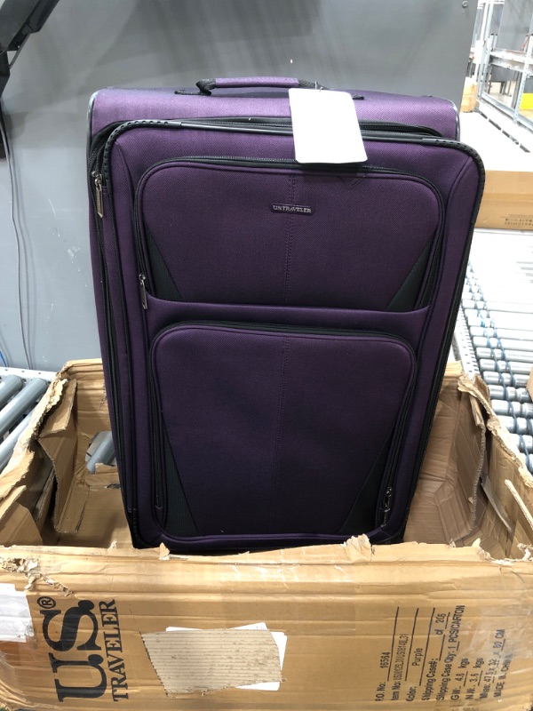 Photo 2 of "LARGE PIECE OF LUGGAGE ONLY, MISSING 2 SMALLER PIECES" U.S. Traveler Aviron Bay Expandable Softside Luggage with Spinner Wheels, Purple, 