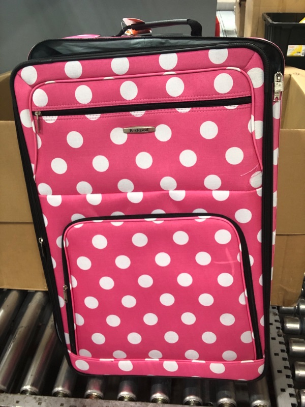 Photo 2 of "MISSING SMALLEST BAG" Rockland Vara Softside 3-Piece Upright Luggage Set, Pink Dots, 20 inches,22 inches,28 inches 20 inches,22 inches,28 inches Pink Dots