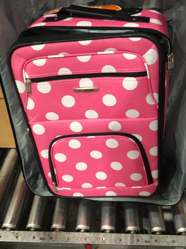 Photo 3 of "MISSING SMALLEST BAG" Rockland Vara Softside 3-Piece Upright Luggage Set, Pink Dots, 20 inches,22 inches,28 inches 20 inches,22 inches,28 inches Pink Dots