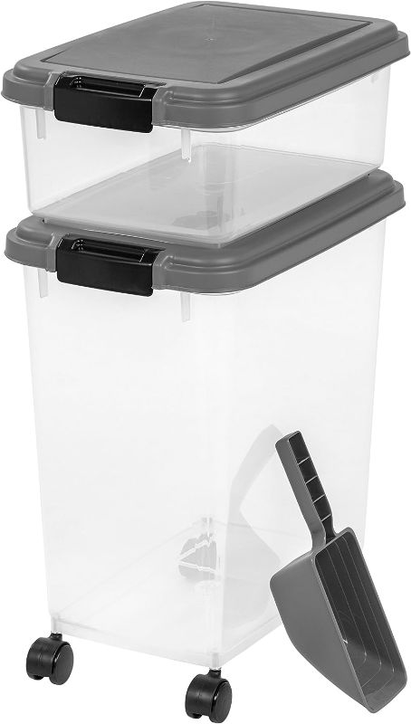 Photo 1 of  IRIS USA 33qt + 12qt Airtight Pet Food Storage Container Combo with Scoop, Black