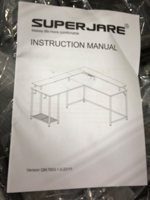 Photo 3 of ***DAMAGED - MISSING PARTS - CANNOT BE ASSEMBLED - SEE NOTES***
SUPERJARE L Shaped Gaming Desk with Power Outlets & LED Lights
