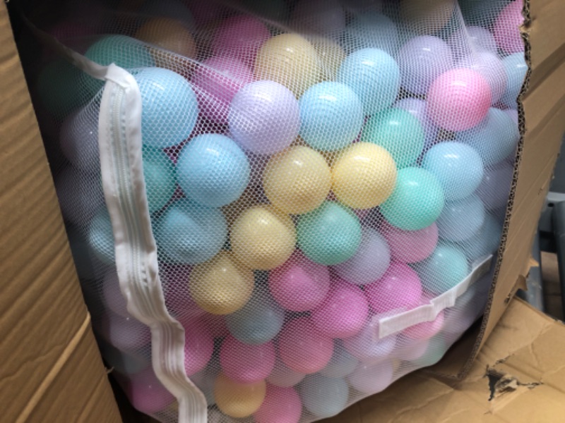 Photo 2 of Amazon Basics BPA Free Crush-Proof Plastic Ball Pit Balls with Storage Bag, Toddlers Kids 12+ Months, 6 Pastel Colors - Pack of 1000 6 Pastel Colors 1,000 Balls