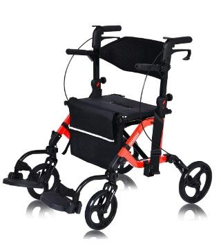 Photo 1 of 2 in 1 Rollator Walker for Seniors Transport Walker Chair with Detachable Footrest Foldable Medical Walker
