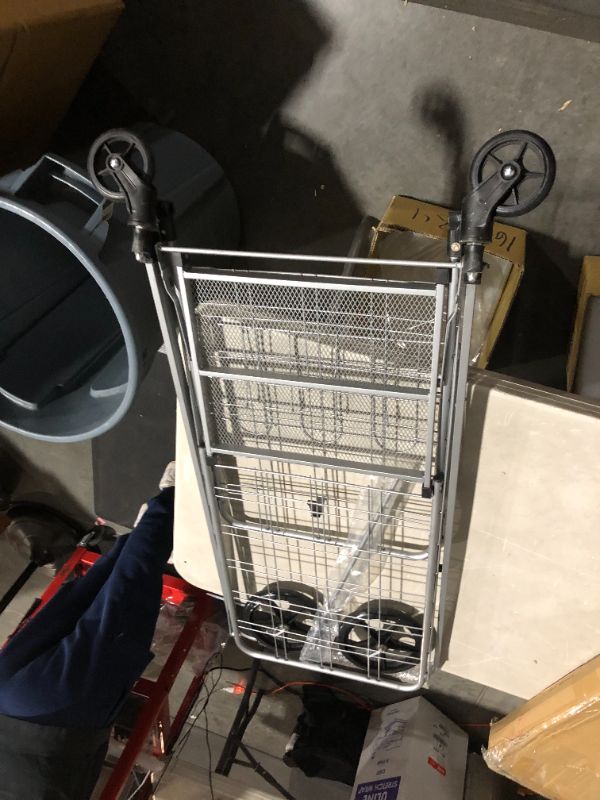 Photo 4 of ***WHEEL DAMAGED - SEE PICTURES***
Jumbo Double Basket Grocery Cart 330 lbs Capacity Folding