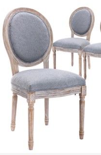 Photo 1 of **ONE SEAT HAS SMALL BURN HOLE***
COLAMY French Country Vintage Dining Chairs Set of 4, Upholstered Farmhouse Dining Room Chairs with Round Back, Solid Wood Legs, Accent Side Chairs for Kitchen/Living Room/Bedroom-Classic Grey Grey Set of 2