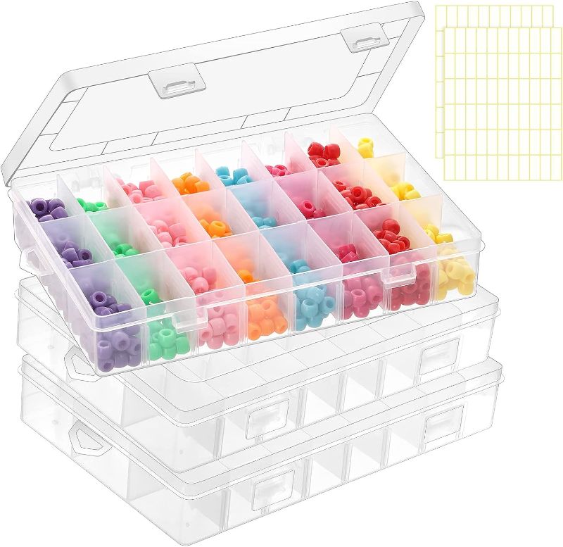 Photo 1 of *Set of 2** BESARME Clear Plastic Organizer Box with Adjustable Dividers Bead Organizer Storage Box
