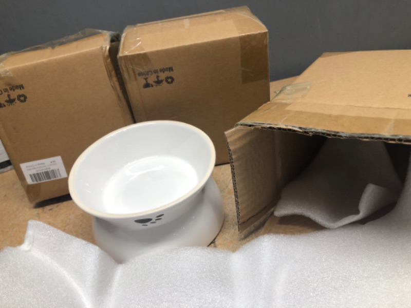 Photo 2 of **Set of 3 bowls** Nucookery Elevated Cat Water Bowl,Ceramic Raised Tilted Pet Feeder Less Vomiting Cat Food Bowl No Spill,Small Dog Fat Faced Cat Kitten Supplies(White) 5.5" White