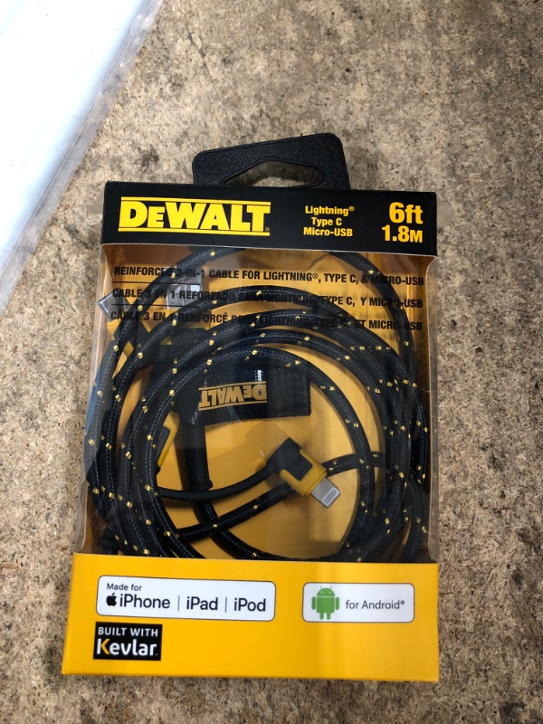 Photo 2 of DEWALT Reinforced 3-in-1 Combo Cable — Multi-Charging Cable — Lightning, Type C, Micro-USB Adapter Cable — Android and Apple Compatible Charging Cable — 3 Way Phone Charger Cable — 6ft 6-Foot