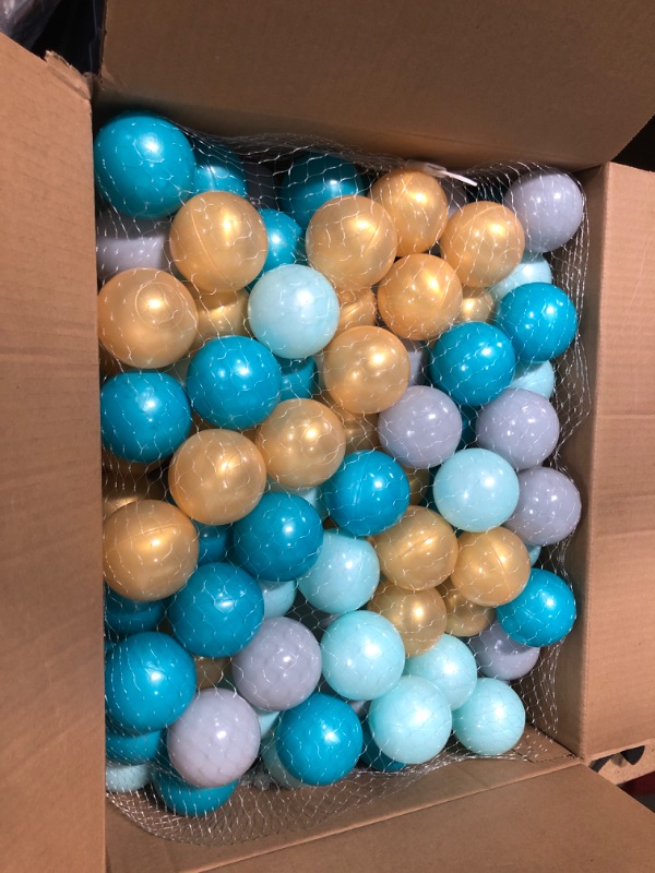 Photo 2 of Ball Pit Balls 150 Count for Kids 4 Vibrant Colors - Non-Toxic Crush Proof Soft Plastic Play Balls for Toddler Ball Pits Play & Playpen & Pool Tent Party Favors Summer Water Bath Toy 150 pcs F*Gold-gray&blue