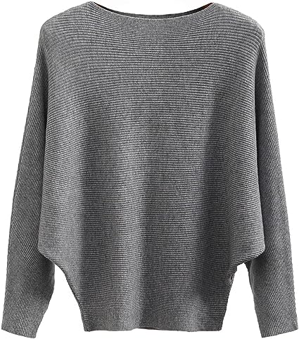 Photo 2 of Ckikiou Womens Lightweight Oversized Boat Neck Sweaters Tops Dolman Batwing Sleeve Ribbed Knitted Pullovers
