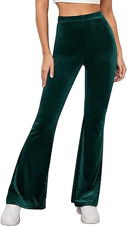 Photo 2 of Floerns Women's Velvet Flare Leg High Waist Casual Bell Bottom Long Pants
