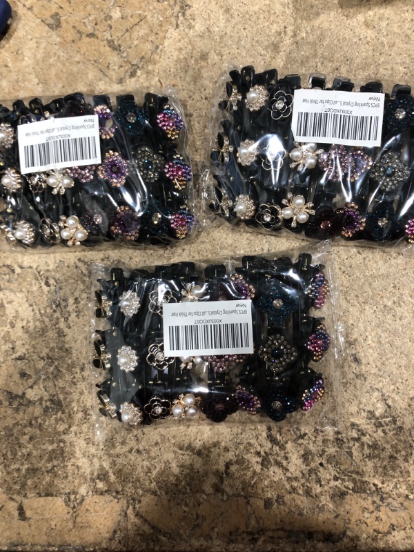 Photo 2 of 8PCS Sparkling Crystal Stone Braided Hair Clips,Braided Hair Clip with Rhinestones for women and girls,Rhinestone Flower Hair Clip with 3 Small Clips for Thick Hair