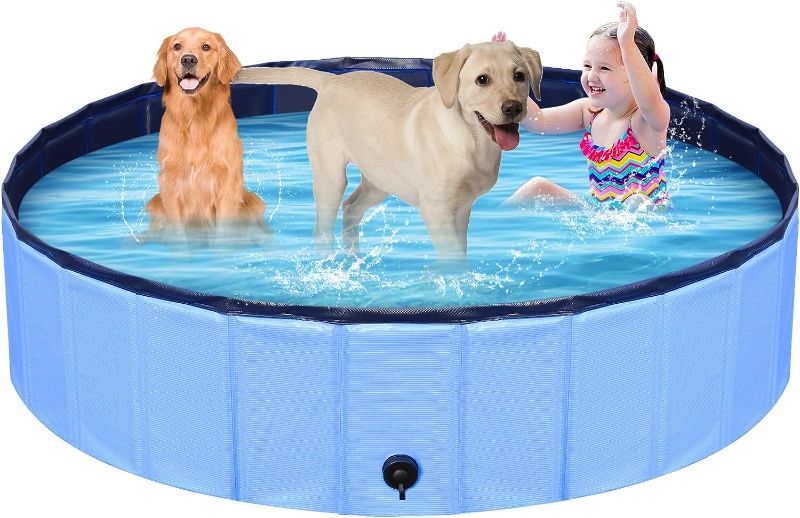 Photo 2 of Aqjbh Dog Pool 63"x12", Collapsible Hard Plastic Dog Swimming Pool, Portable Bath Tub Kid Pool Plastic Pets Dogs and Cats Outside Swimming Pool
